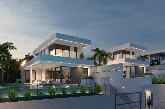 Villa in Finestrat zu verkaufen, Espace de vie 175 m², Zustand Erstbezug, + fussboden, Klimaanlage, Terrain 455 m², 3 Chambres &agrave; coucher, 3 Badezimmer, Pool, ref.: HA-FIN-106-E01-20