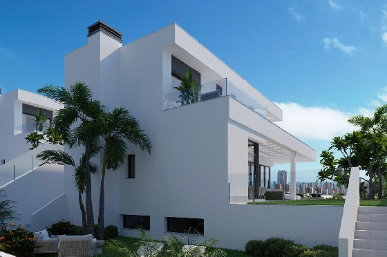 Villa in Finestrat zu verkaufen, Espace de vie 175 m², Zustand Erstbezug, + fussboden, Klimaanlage, Terrain 455 m², 3 Chambres &agrave; coucher, 3 Badezimmer, Pool, ref.: HA-FIN-106-E01-5