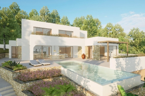 Villa in Moraira zu verkaufen, Espace de vie 340 m², Baujahr 2024, Klimaanlage, Terrain 1070 m², 4 Chambres &agrave; coucher, 4 Badezimmer, Pool, ref.: AM-12145DR-1