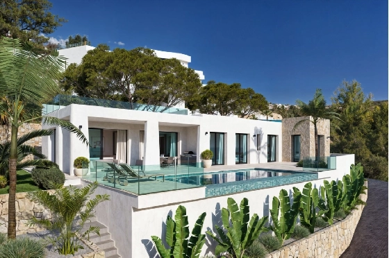 Villa in Calpe zu verkaufen, Espace de vie 217 m², Baujahr 2025, Klimaanlage, Terrain 1001 m², 4 Chambres &agrave; coucher, 3 Badezimmer, Pool, ref.: AM-12434DA-1