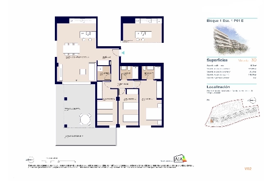 Apartment in El Vergel zu verkaufen, Espace de vie 98 m², Baujahr 2027, + KLIMA, Klimaanlage, Terrain 33 m², 3 Chambres &agrave; coucher, 2 Badezimmer, Pool, ref.: AH-EV-VI-1-01-01-E-13