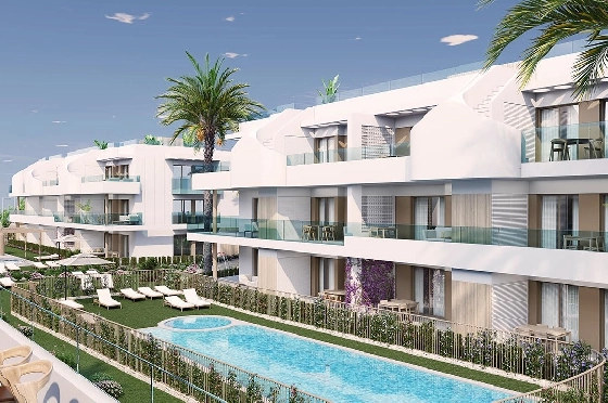 Etagen Apartment in Pilar de la Horadada zu verkaufen, Espace de vie 111 m², Zustand Erstbezug, 3 Chambres &agrave; coucher, 2 Badezimmer, Pool, ref.: HA-PIN-132-A03-1