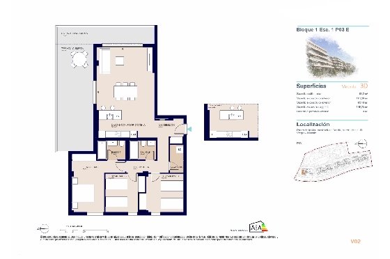 Apartment in El Vergel zu verkaufen, Espace de vie 95 m², Baujahr 2027, Klimaanlage, Terrain 43 m², 3 Chambres &agrave; coucher, 2 Badezimmer, Pool, ref.: AH-EV-VI-1-01-03-E-19