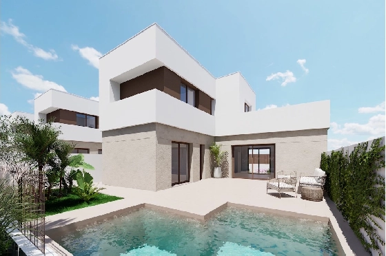 Villa in Los Alcazares zu verkaufen, Espace de vie 129 m², Zustand Erstbezug, Terrain 202 m², 3 Chambres &agrave; coucher, 2 Badezimmer, Pool, ref.: HA-LAN-451-E01-1