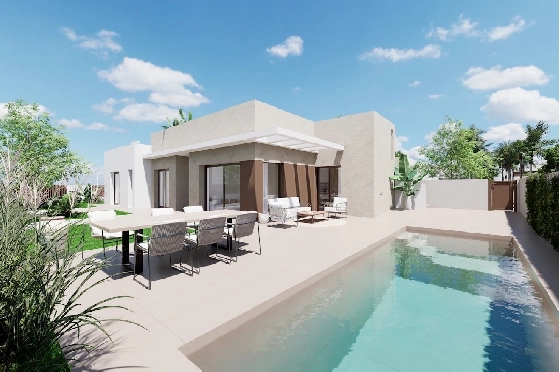 Villa in Los Alcazares zu verkaufen, Espace de vie 197 m², Zustand Erstbezug, Terrain 356 m², 3 Chambres &agrave; coucher, 3 Badezimmer, Pool, ref.: HA-LAN-451-E03-1
