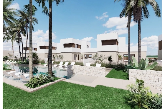 Villa in Los Alcazares zu verkaufen, Espace de vie 197 m², Zustand Erstbezug, Terrain 356 m², 3 Chambres &agrave; coucher, 3 Badezimmer, Pool, ref.: HA-LAN-451-E03-20