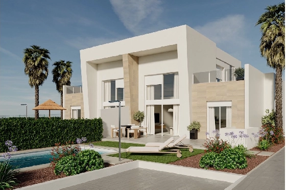 Doppelhaushälfte in Algorfa zu verkaufen, Espace de vie 293 m², Zustand Erstbezug, Klimaanlage, Terrain 292 m², 3 Chambres &agrave; coucher, 2 Badezimmer, Pool, ref.: HA-ARN-116-D02-1