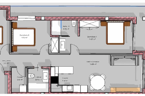 Etagen Apartment in Guardamar del Segura zu verkaufen, Espace de vie 112 m², Zustand Erstbezug, 3 Chambres &agrave; coucher, 2 Badezimmer, Pool, ref.: HA-GUN-439-A03-10