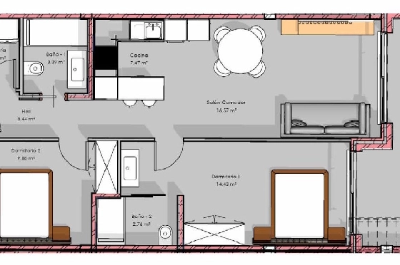 Penthouse Apartment in Guardamar del Segura zu verkaufen, Espace de vie 146 m², Zustand Erstbezug, 2 Chambres &agrave; coucher, 2 Badezimmer, Pool, ref.: HA-GUN-439-A02-10