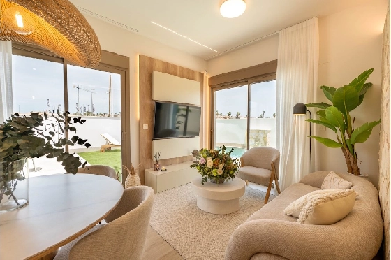 Eck-Reihenhaus in Los Alcazares zu verkaufen, Espace de vie 146 m², Zustand Erstbezug, Klimaanlage, Terrain 177 m², 3 Chambres &agrave; coucher, 2 Badezimmer, Pool, ref.: HA-LAN-480-Q01-4