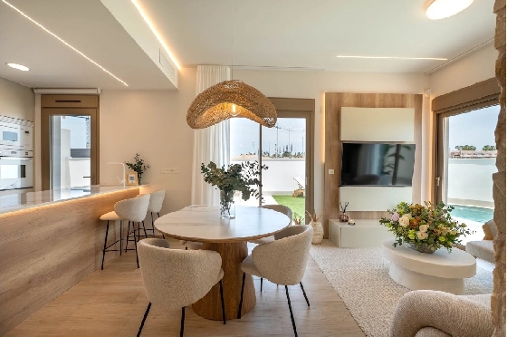 Eck-Reihenhaus in Los Alcazares zu verkaufen, Espace de vie 146 m², Zustand Erstbezug, Klimaanlage, Terrain 177 m², 3 Chambres &agrave; coucher, 2 Badezimmer, Pool, ref.: HA-LAN-480-Q01-5