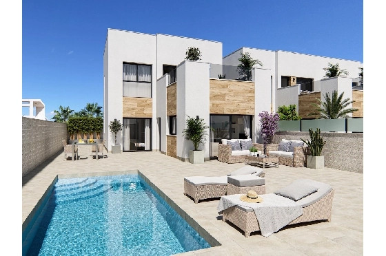 Doppelhaushälfte in San Fulgencio zu verkaufen, Espace de vie 108 m², Zustand Erstbezug, Klimaanlage, Terrain 245 m², 3 Chambres &agrave; coucher, 2 Badezimmer, Pool, ref.: HA-MAN-301-D01-1